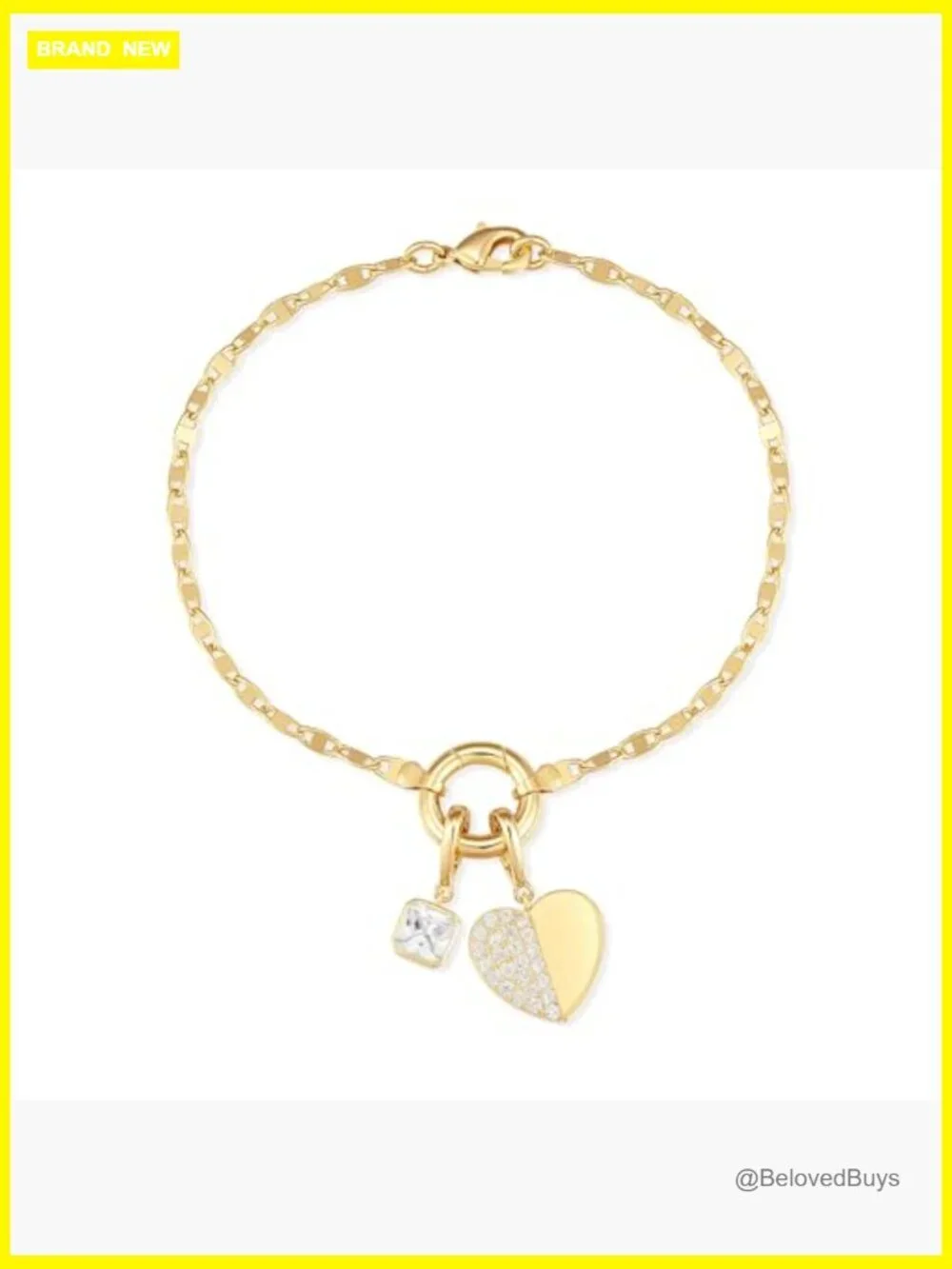 Sterling Silver Charm Bracelet with Heart and Mirror Chain, Hinge Closure